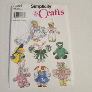 Simplicity #8454 Pattern Clothes For 8"-9" Stuffed Animals 1998 Sewing Crafts